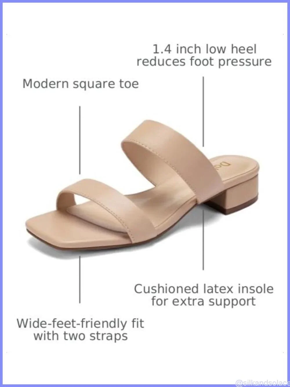 Women's Low Heel Sandals Wide Fit Square Toe 1.4 Inch Block Heel Casual Slip On